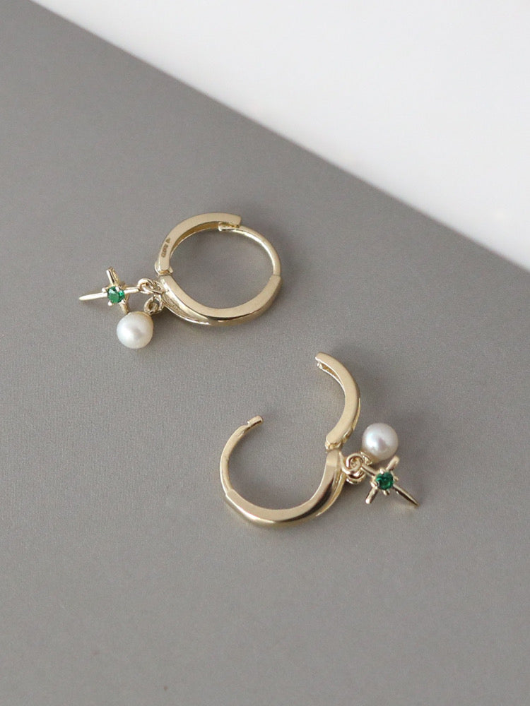 Pearl Cross Huggie Hoops