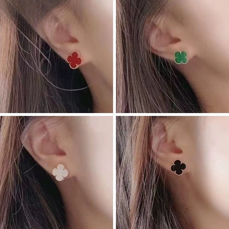 Beaded Clover Agate Stud Earrings