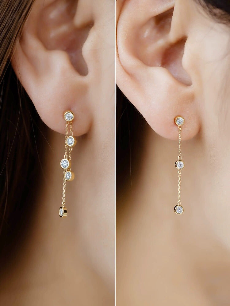 2 in 1 Bezel Waterfall Stud Earrings