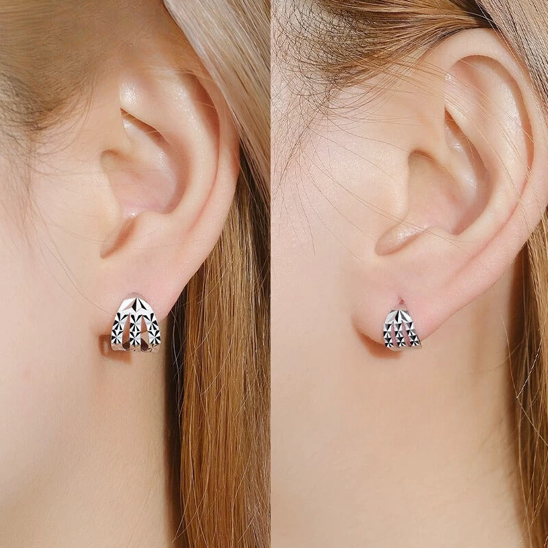 Trio Band Spiral Mirror Cut Hoop Earrings