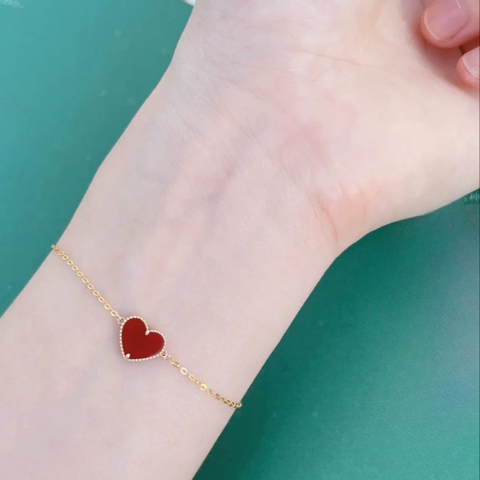 Beaded Red Heart Carnelian Charm Bracelet