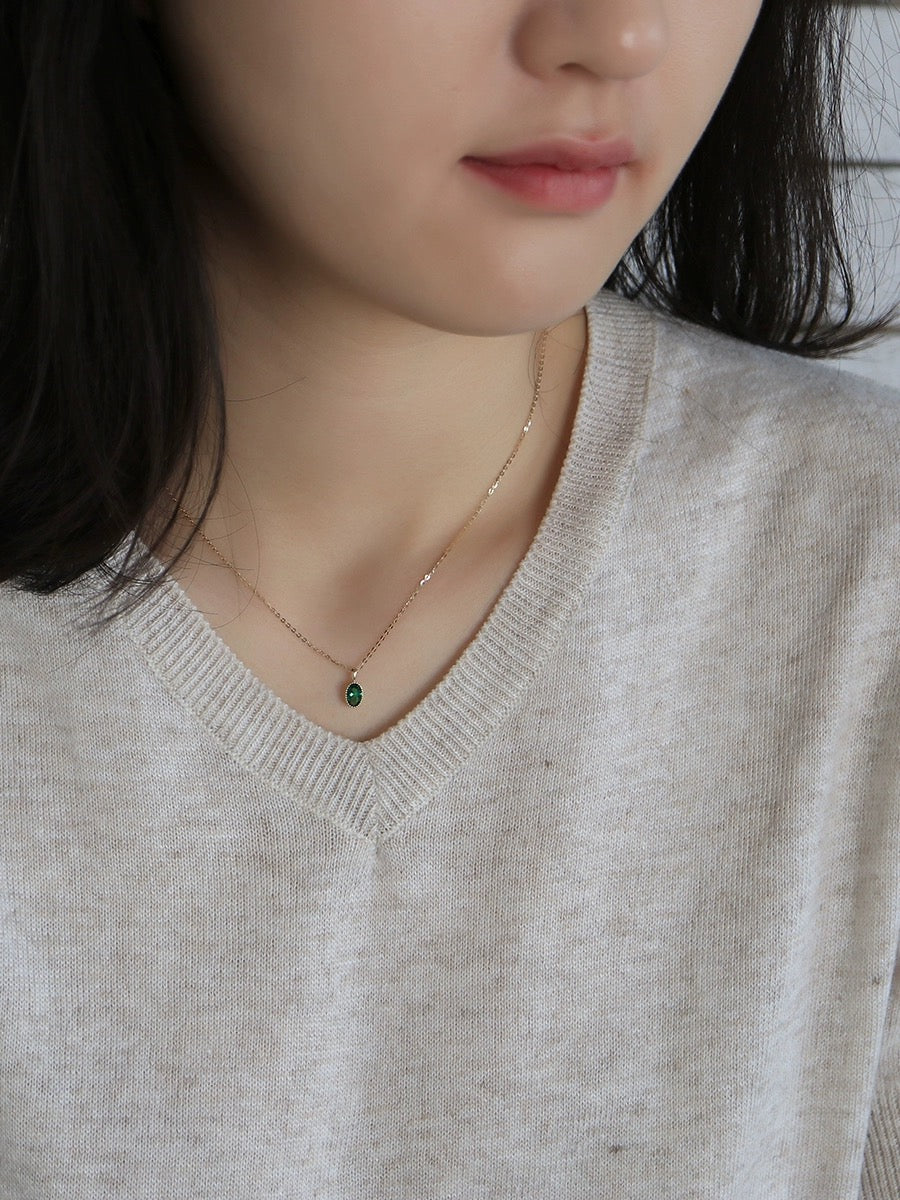 Beaded Green Mirror Charm Necklace