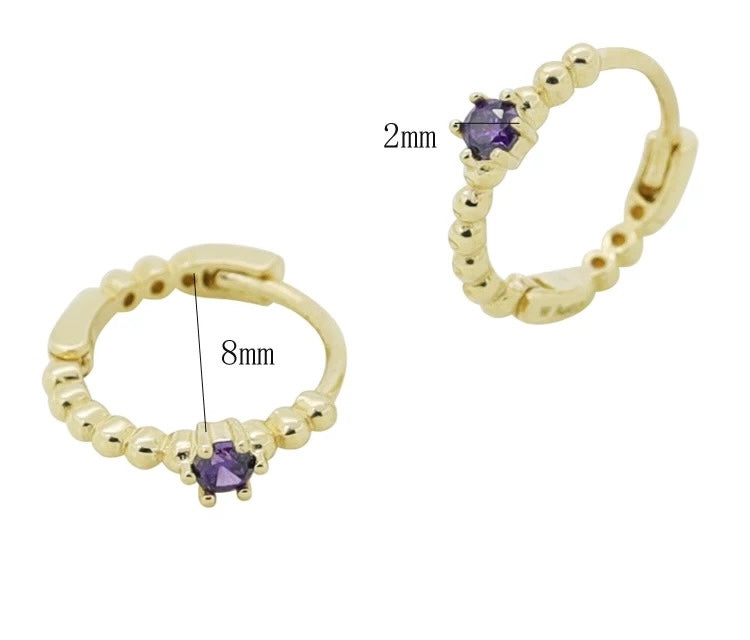 Purple Stone Beaded Huggie Hoops