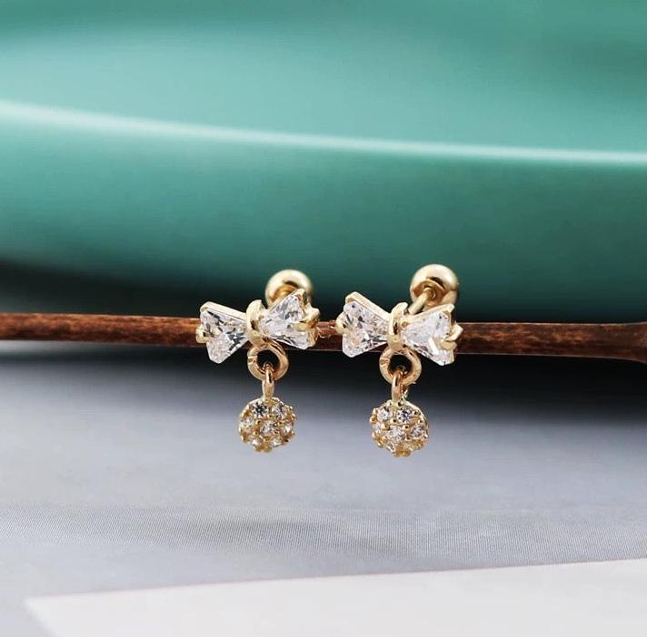 Bow Cluster Drop Stud Earrings
