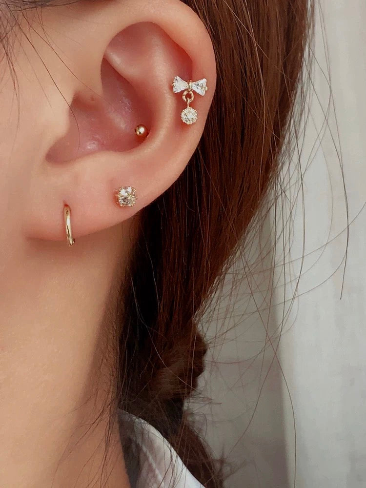 Bow Cluster Drop Stud Earrings