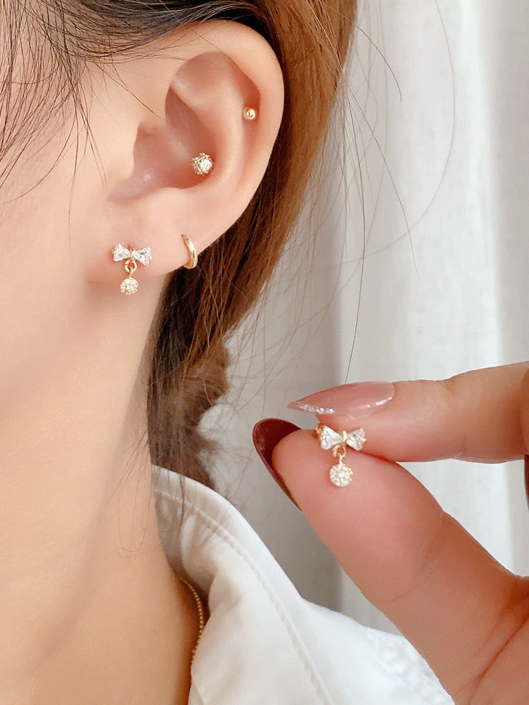 Bow Cluster Drop Stud Earrings