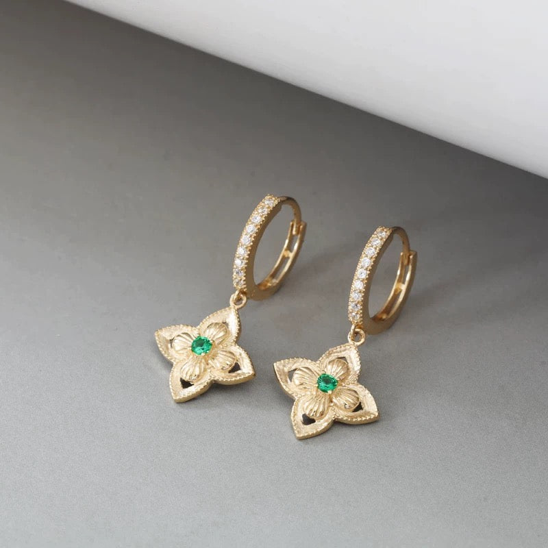 Hanging Egyptian Clover Flower Hoop Earrings