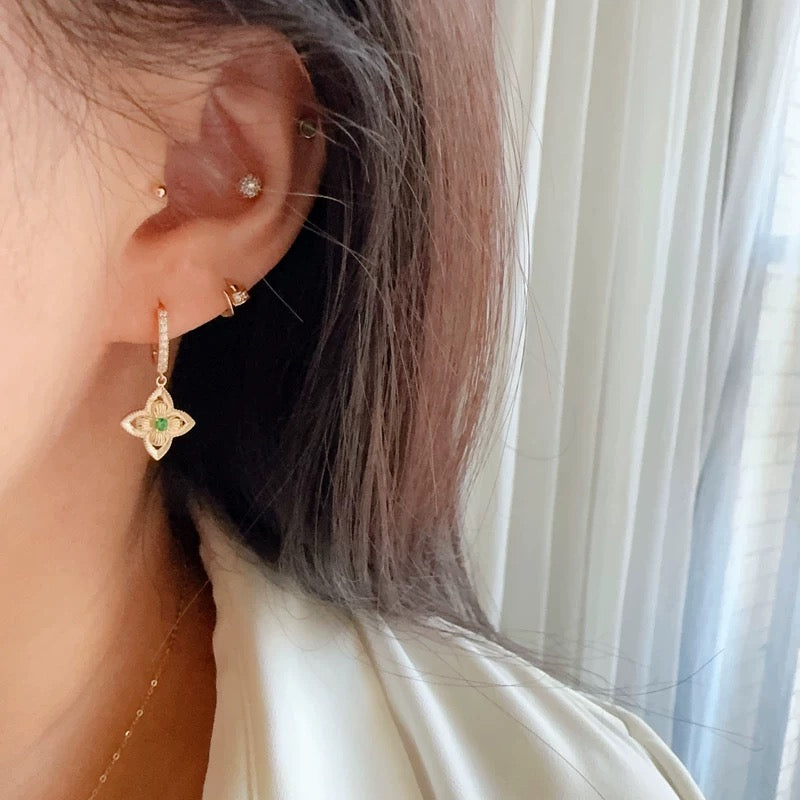 Hanging Egyptian Clover Flower Hoop Earrings