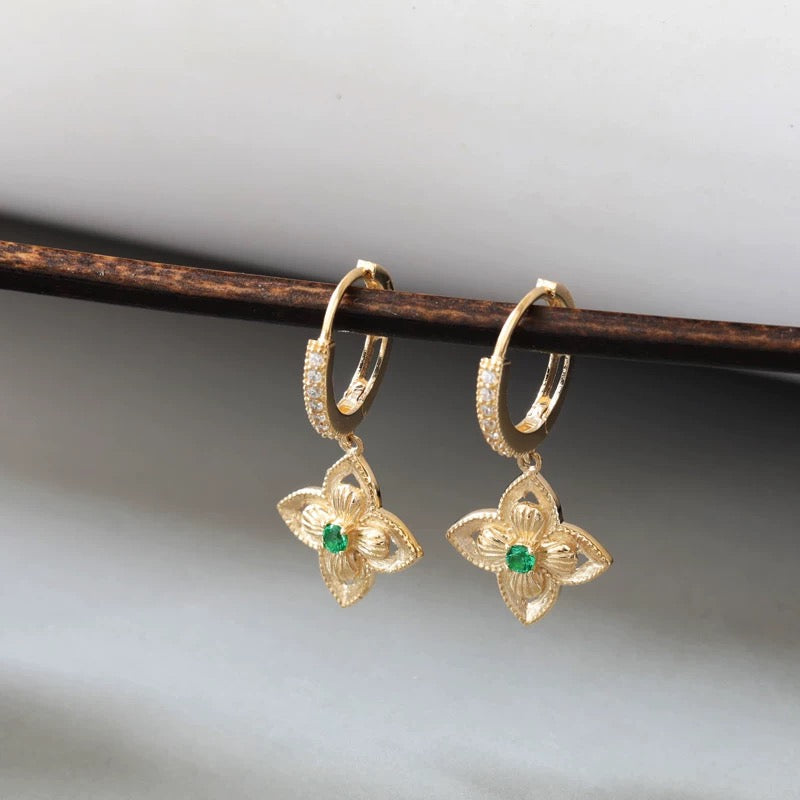 Hanging Egyptian Clover Flower Hoop Earrings
