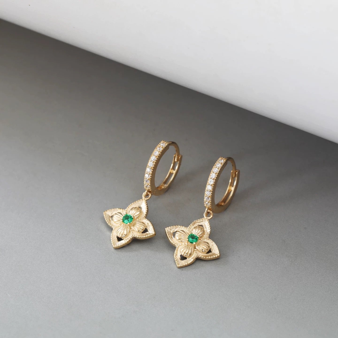 Hanging Egyptian Clover Flower Hoop Earrings