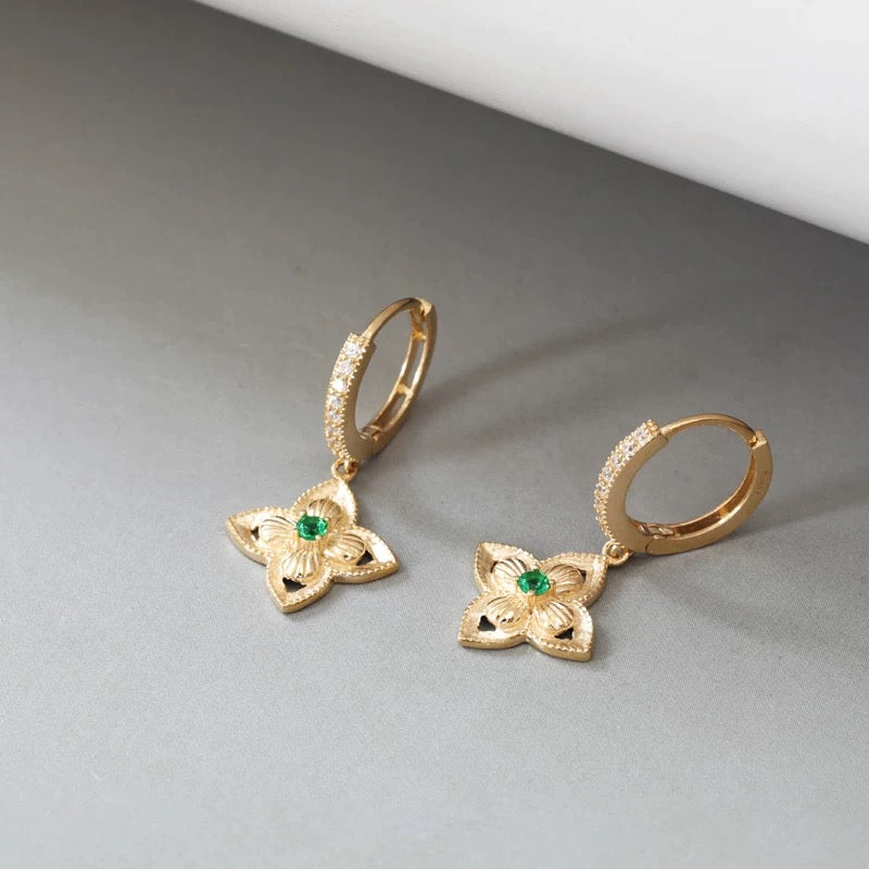 Hanging Egyptian Clover Flower Hoop Earrings