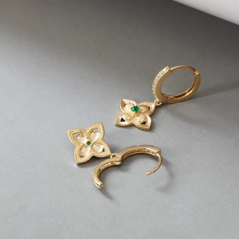Hanging Egyptian Clover Flower Hoop Earrings