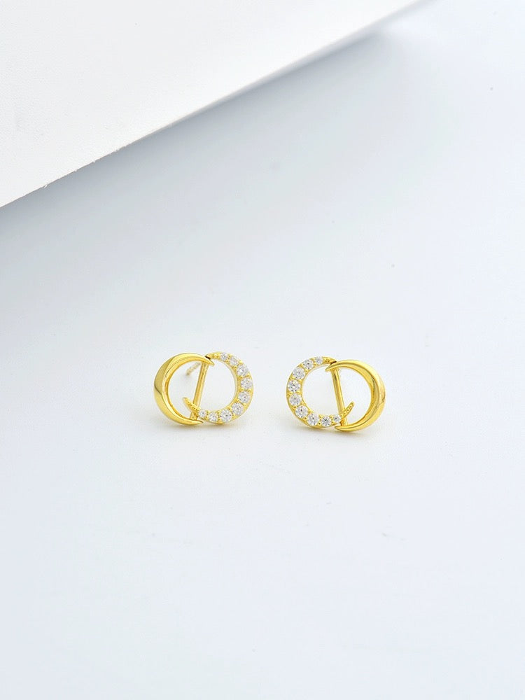 Mirror Moons'CD' Stud Earrings