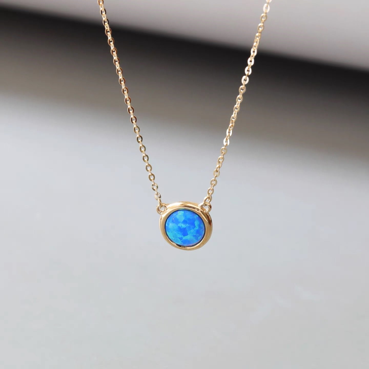 Blue Opal Stone Dish Necklace