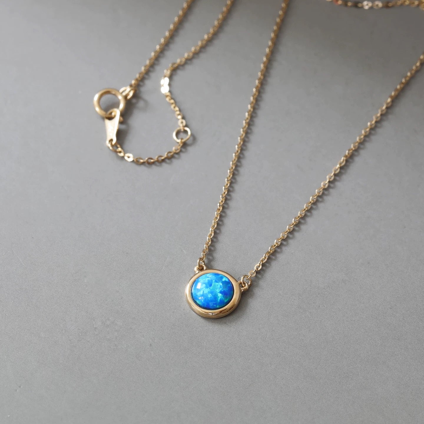 Blue Opal Stone Dish Necklace