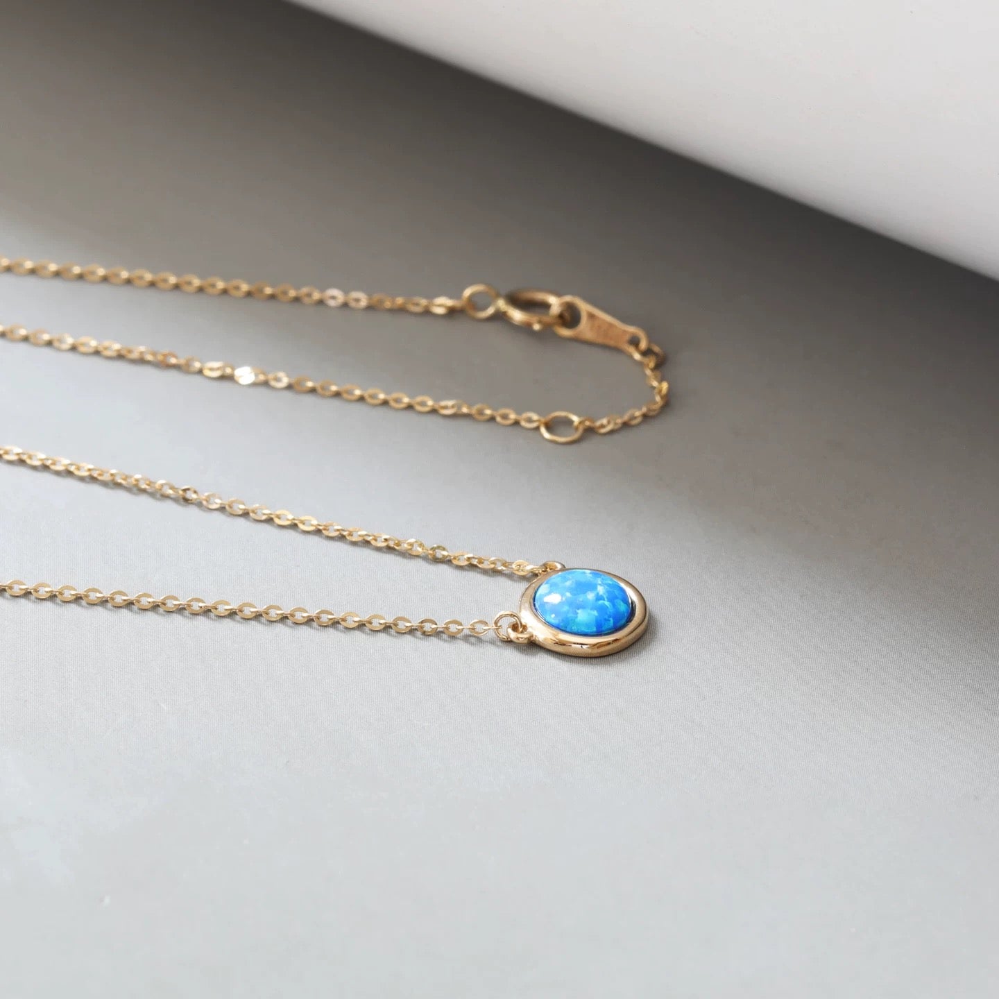 Blue Opal Stone Dish Necklace