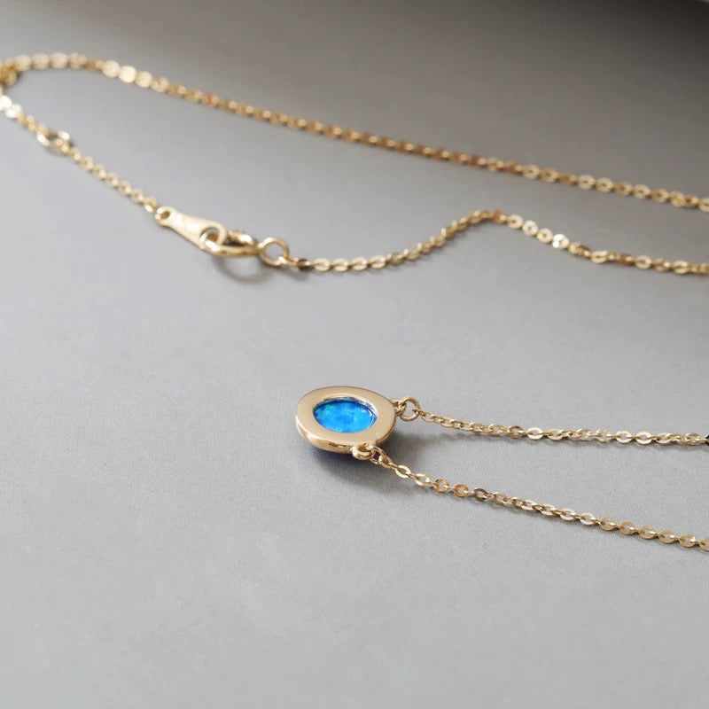 Blue Opal Stone Dish Necklace