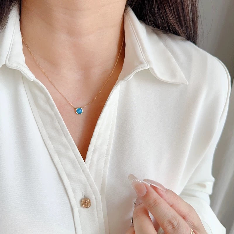 Blue Opal Stone Dish Necklace