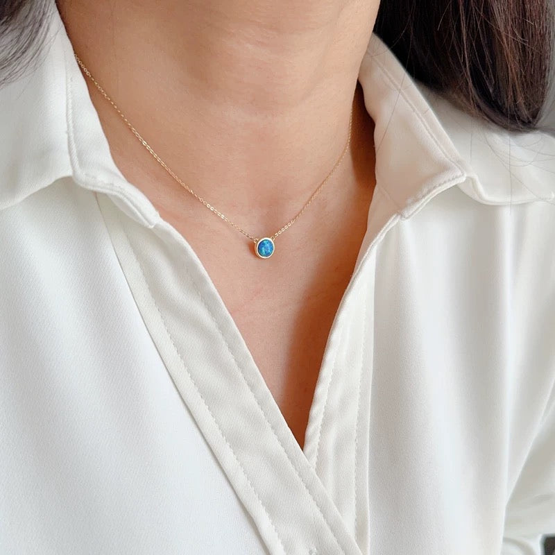 Blue Opal Stone Dish Necklace