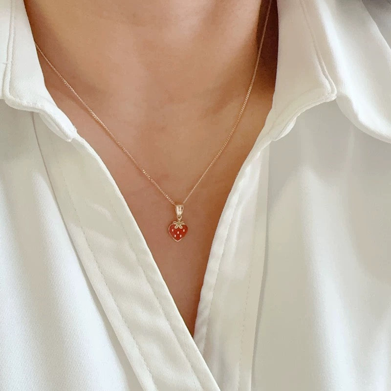 Red Strawberry Heart Charm Pendant