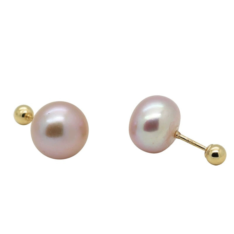 Pinky Pearl Button Stud Earrings