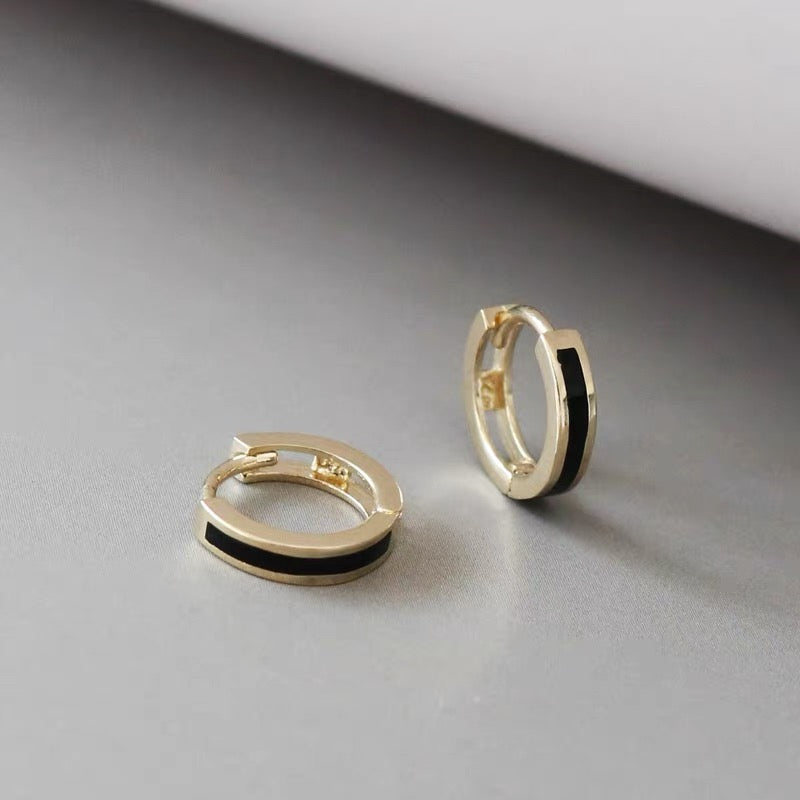 Black Stripe Huggie Hoops