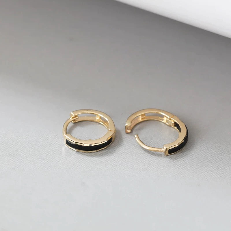 Black Stripe Huggie Hoops