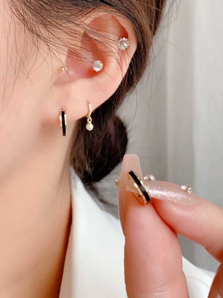 Black Stripe Huggie Hoops