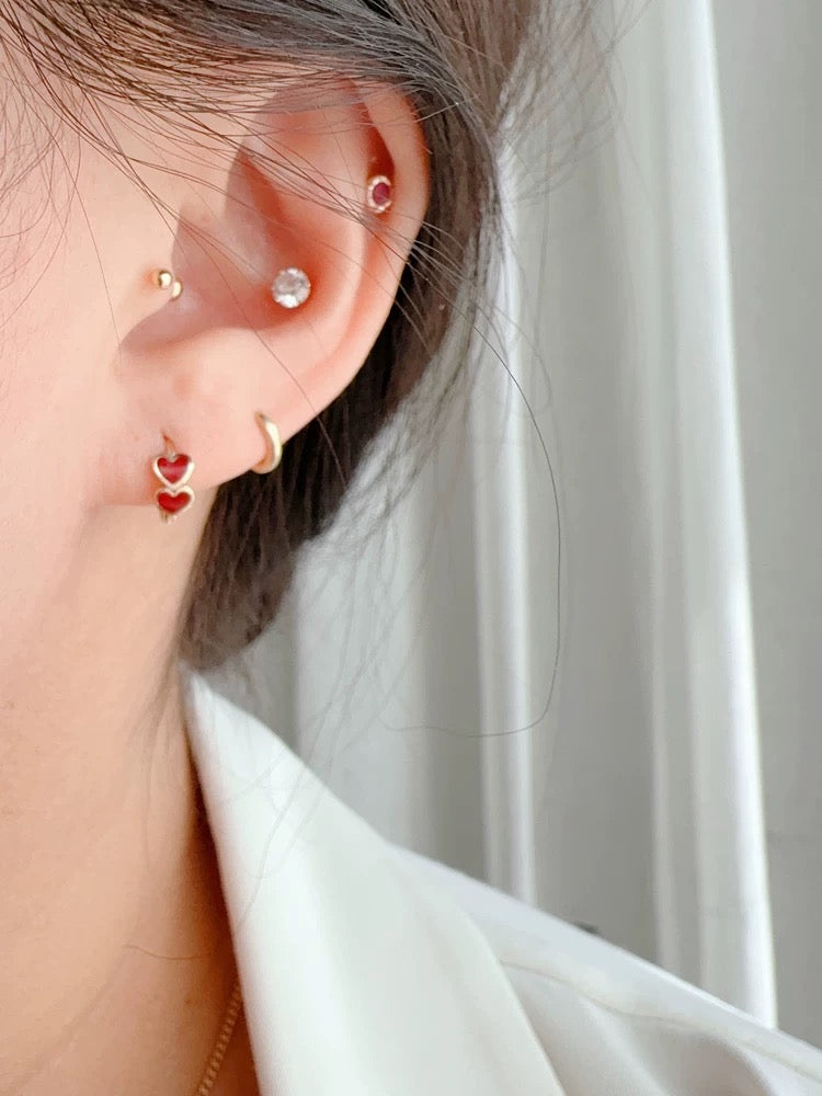 Double Heart Huggie Hoops