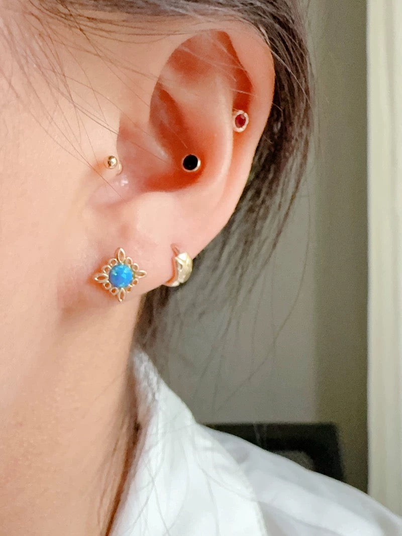 Turquoise Ornament Square Stud Earrings