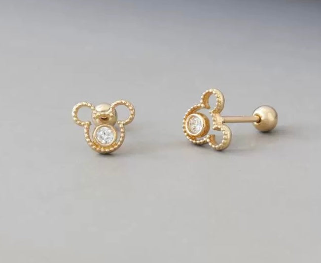 Beaded Bezel Mouse Stud Earrings