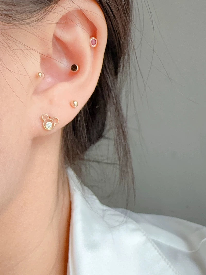 Beaded Bezel Mouse Stud Earrings