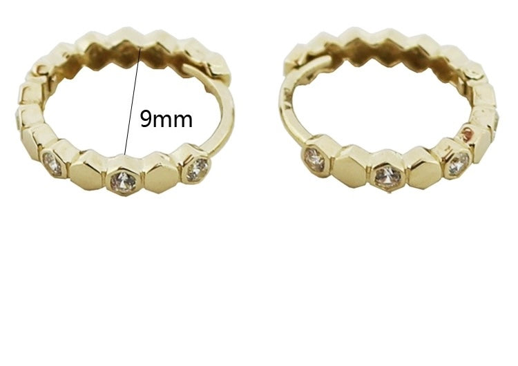 Jewelled Honeycomb Hex Huggie Hoops