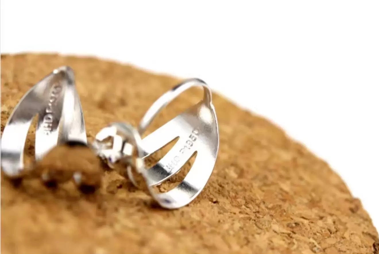 Trio Band Spiral Mirror Cut Hoop Earrings