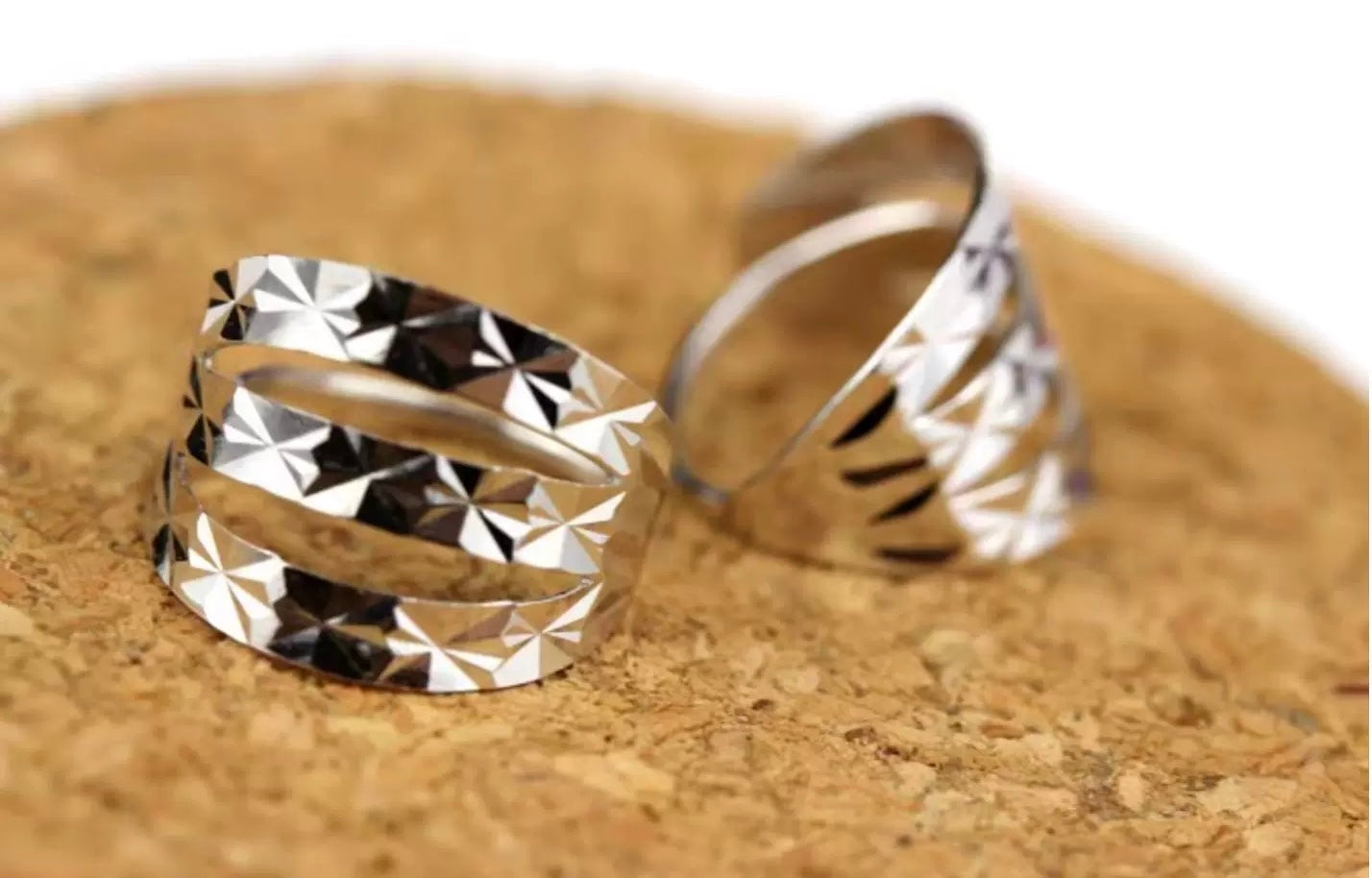 Trio Band Spiral Mirror Cut Hoop Earrings