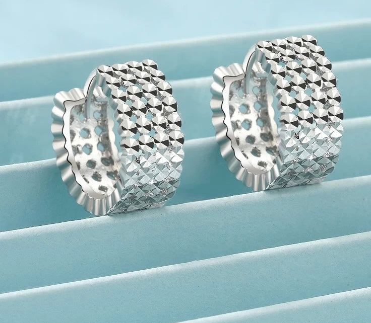 Wide Band Spiral Mirror Cut Hoop Earrings