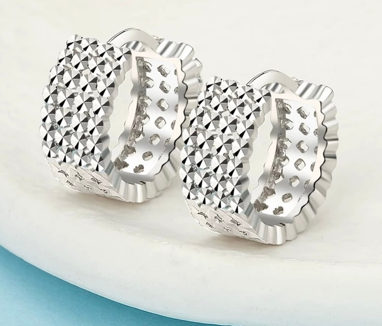 Wide Band Spiral Mirror Cut Hoop Earrings