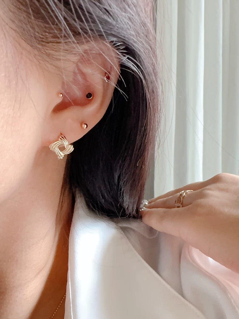 Square Strokes Huggie Hoops