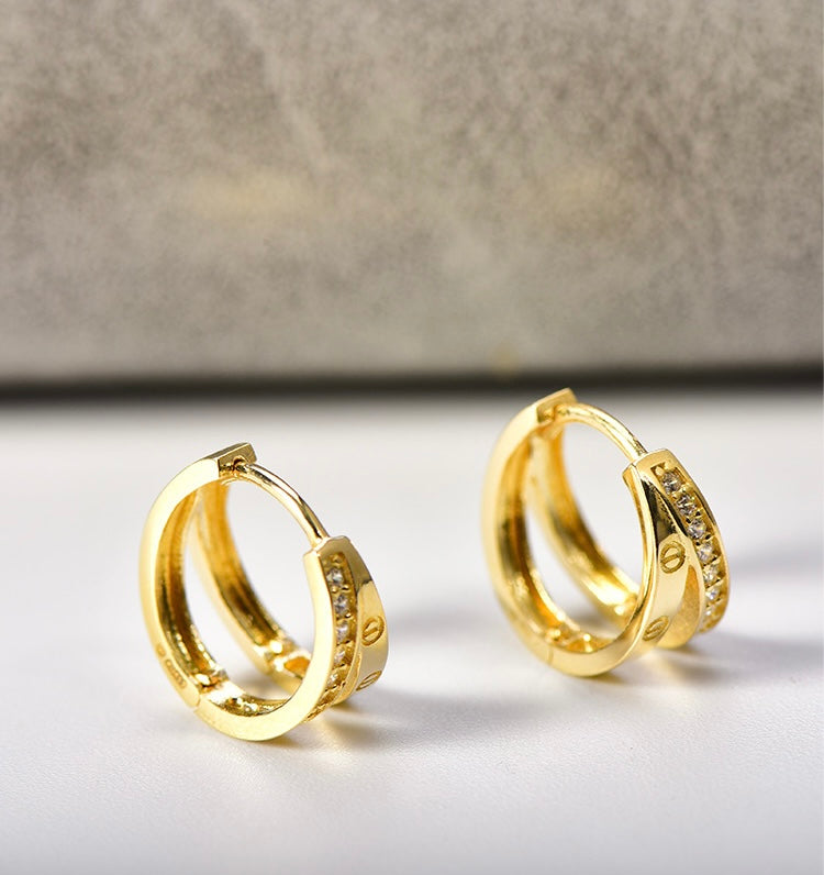 Double Love Band Huggie Hoops