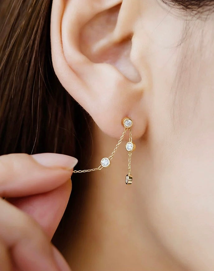 2 in 1 Bezel Waterfall Stud Earrings