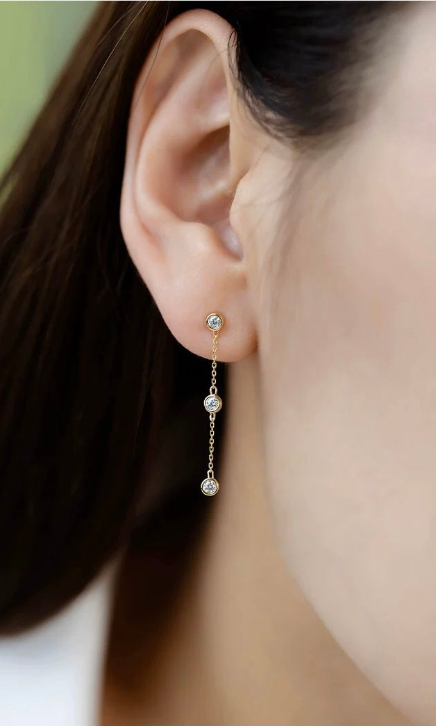 2 in 1 Bezel Waterfall Stud Earrings