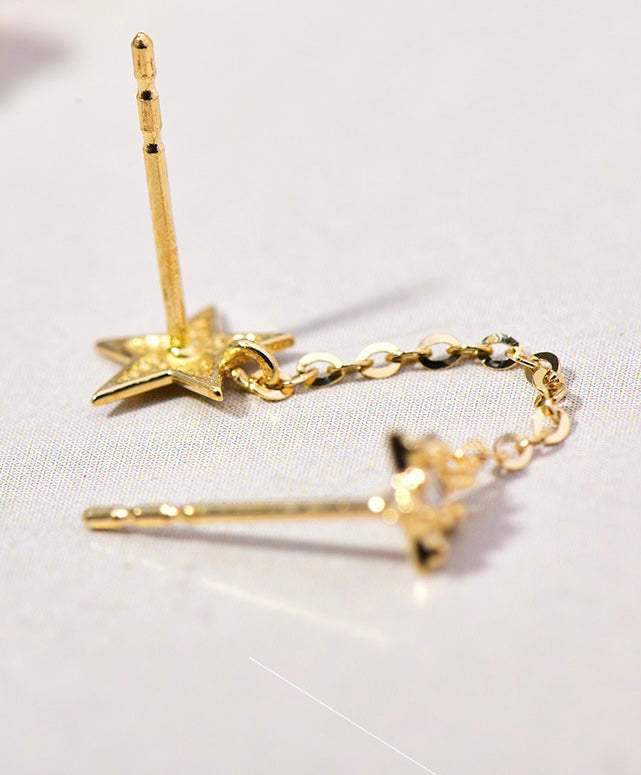 Double Star Chain Cuff Stud Earrings