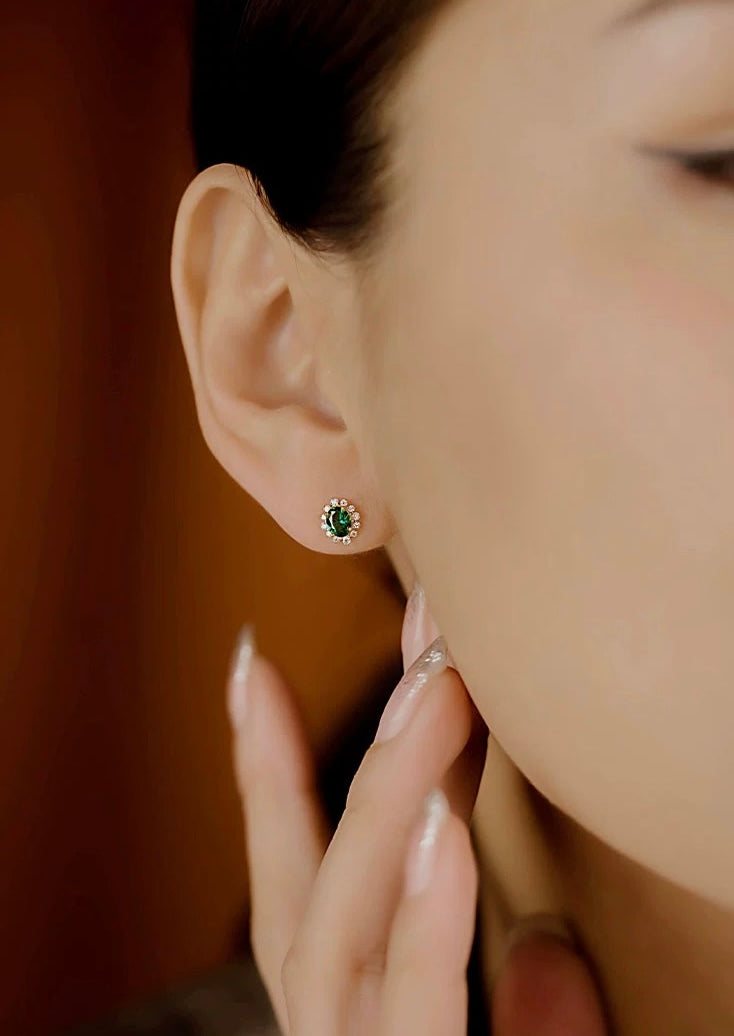 Emerald Green Moissanite Sunflower Stud Earrings