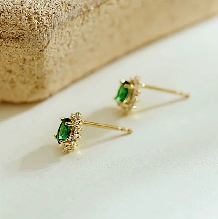 Emerald Green Moissanite Sunflower Stud Earrings