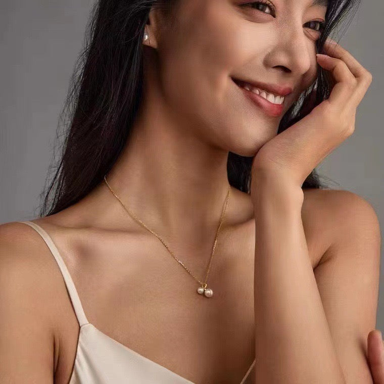 Twin Akoya Pearl Curl Charm Necklace