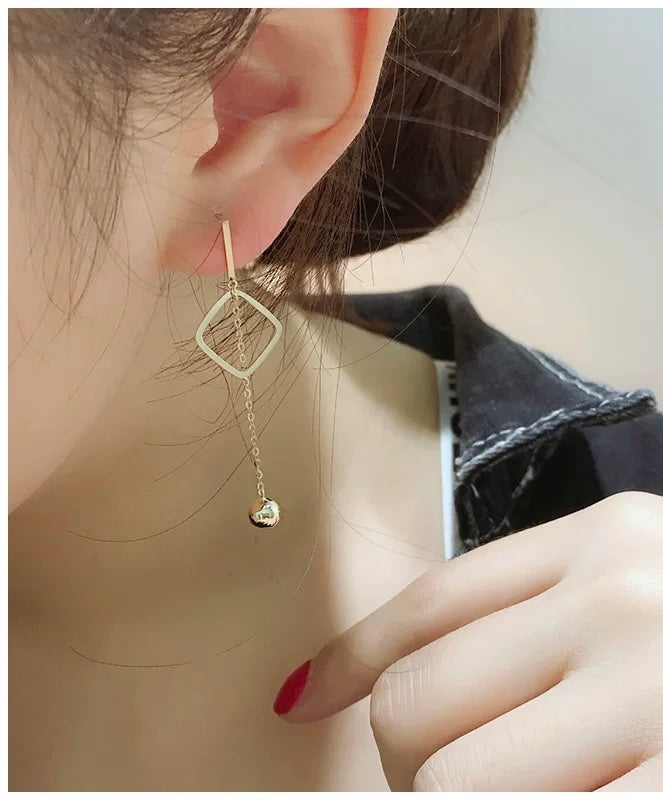 Hanging Square & Dome Stud Earrings