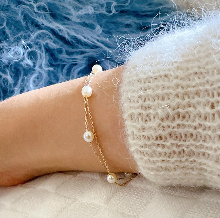 Double Pearl Belcher Chain Bracelet