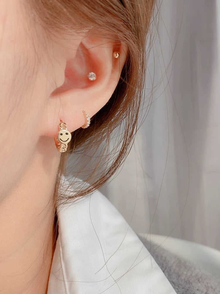 Smile Face Chain Huggie Hoops