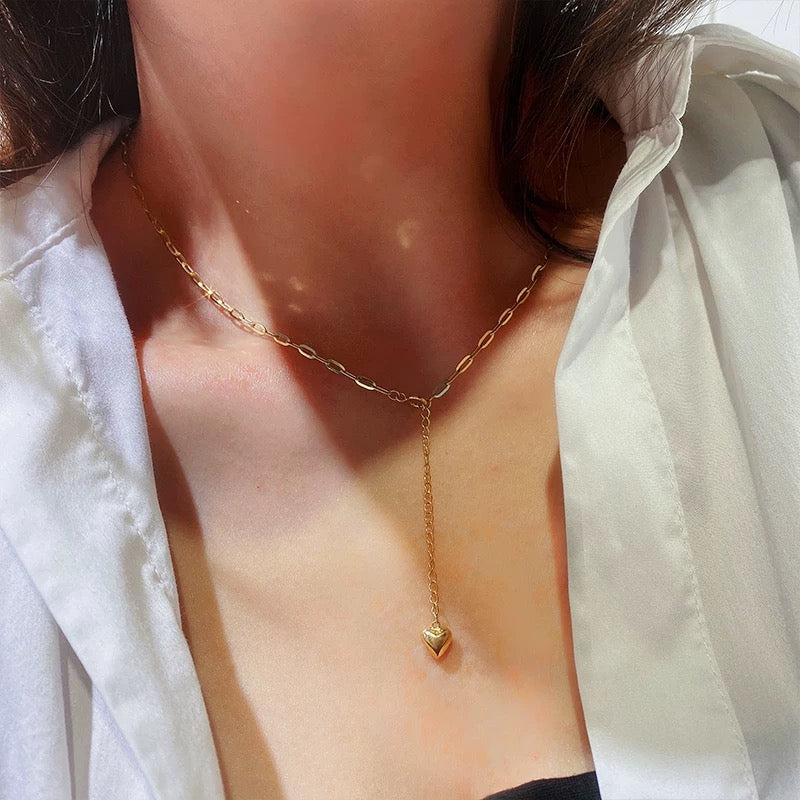 Paperclip Sweater Chain Drop Heart Necklace