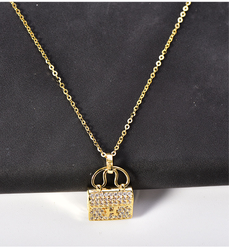 Studded H Buckle Handbag Charm Necklace